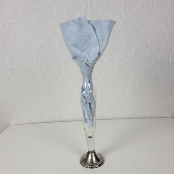 VINTAGE Duchin Creation Silver Etched Glass Bud Vase 10 Sterling Weighted Base - Picture 11 of 14